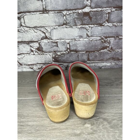 Danish Design Red Leather Wooden Heel Handmade Clogs Shoes Women Sz 38EU/7.5M US - Picture 11 of 16